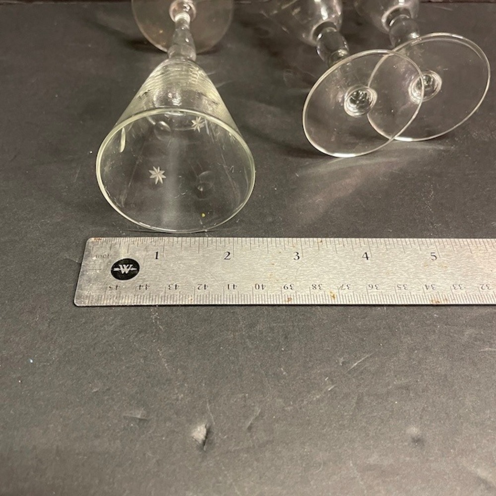 Vintage Wheel Cut Etched Crystal‎ Stemware Starburst Floral Glasses Set of 3 - Picture 7 of 8